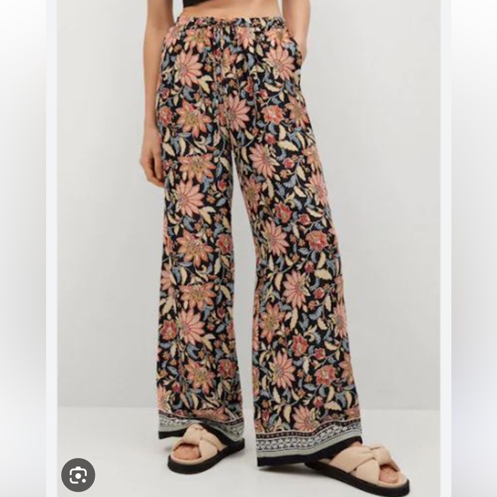 Boho print wide leg pants